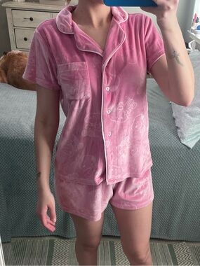Munki Munki Snoopy Pink Short-Sleeve Velour Pajama Set